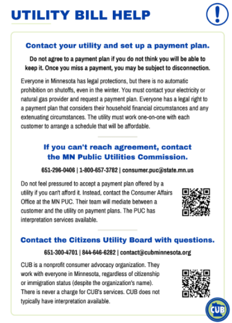 Poster for utility bill relief resources