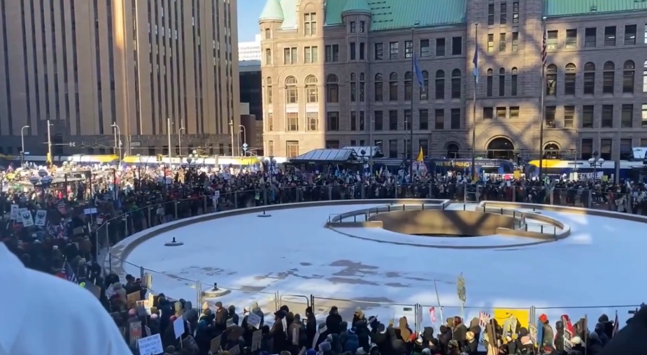 Thousands of attendees at a ICE out of Minnesota Shutdown action downtown