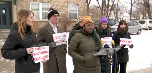 Council Member Wonsley with Council Member Stevenson and community leaders supporting Pause Evictions, Save Lives. 