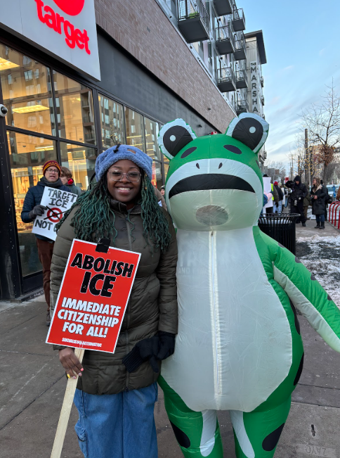 Council Member Wonsley at the protest outside the Dinkytown Target.