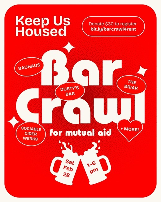 Keep Us Housed Bar Crawl for Mutual Aid Flyer