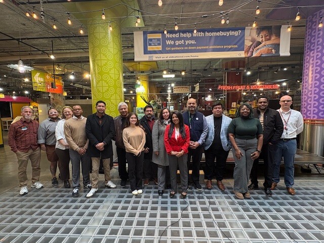 Council Member Wonsley with Council Members co-authoring the Small Business Resiliency Fund and small business owners at Mercado Central. 