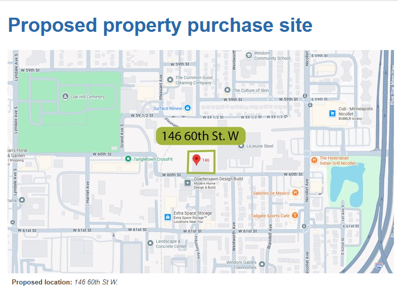 Map of proposed property purchase site at 146 60th Street West