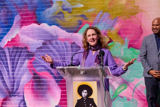 Councilmember Shaffer speaking at Prince event