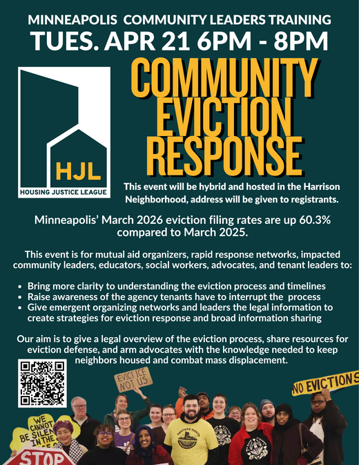 Flyer for community eviction response event. 