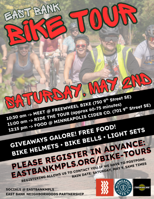 Flyer for the East Bank Bike Tour.