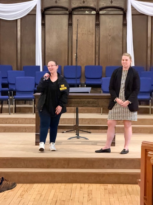 Faith Randal speaking at April Community Conversations event