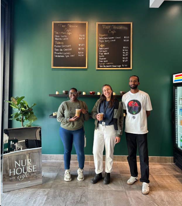 Council Member Wonsley and aide Celeste with Nur House staff. 