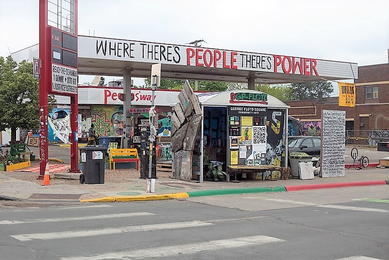 Street view of the Peoples’ Way site at George Floyd Square.