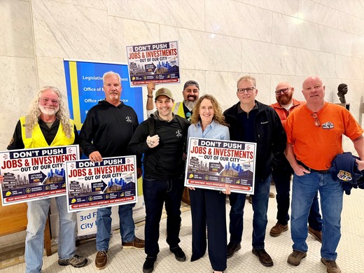 Councilmember Shaffer with trade union reps before this week's city council meeting