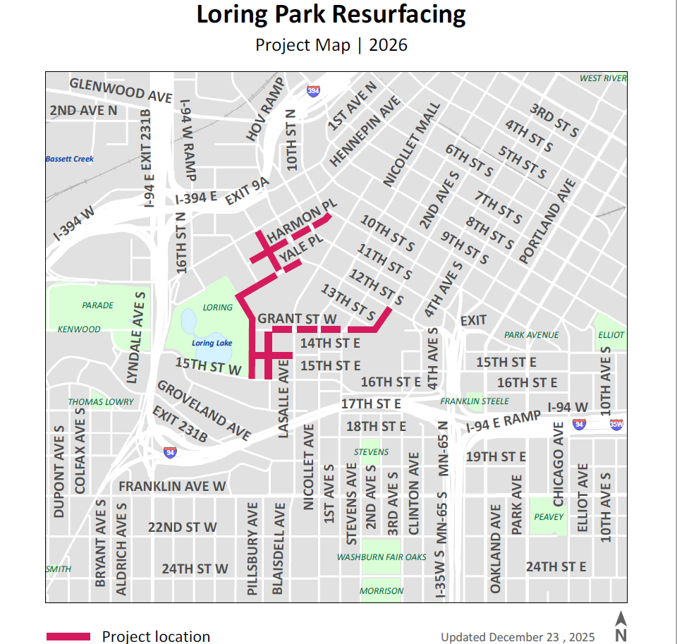 Map of Loring Park resurfacing project area