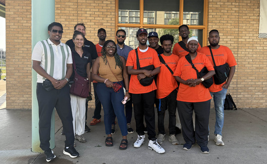 Group photo of Council Members Wonsley and Osman with a violence interrupter partner and staff from the Neighborhood Safety Department