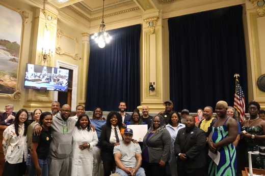 Council Member Wonsley with City Council colleagues and community leaders at the presentation of the Juneteenth Honorary Resolution.