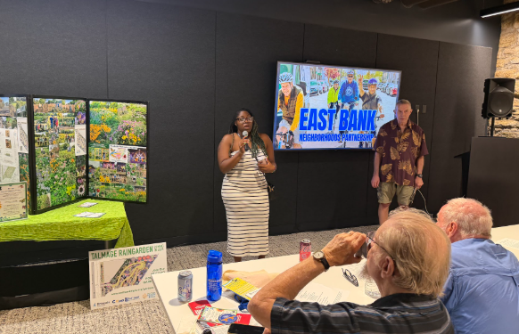 Council Member Wonsley presenting at the East Bank Neighborhoods Meeting. 