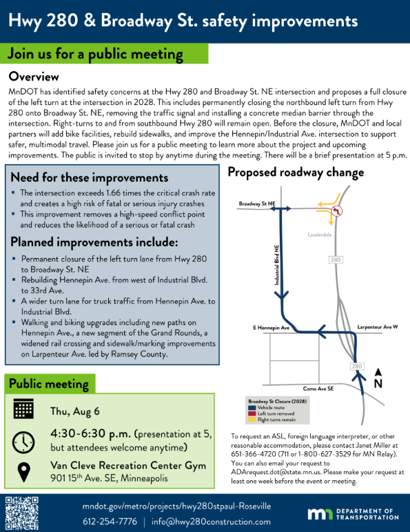 Flyer for the MNDOT public meeting on Highway 280.