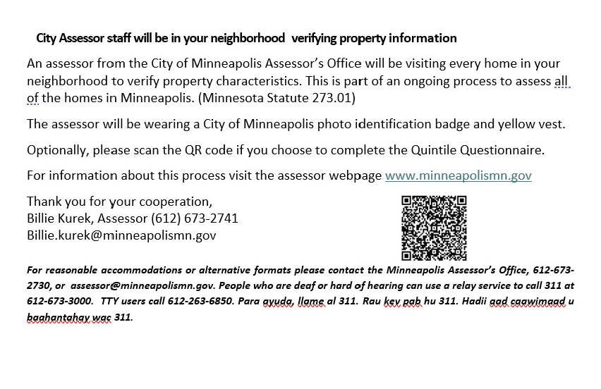 Sample postcard from the City Assessor’s Office
