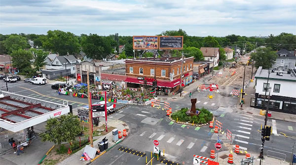 Aerial view of George Floyd Square.