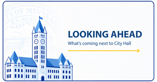 Looking Ahead graphic with city hall