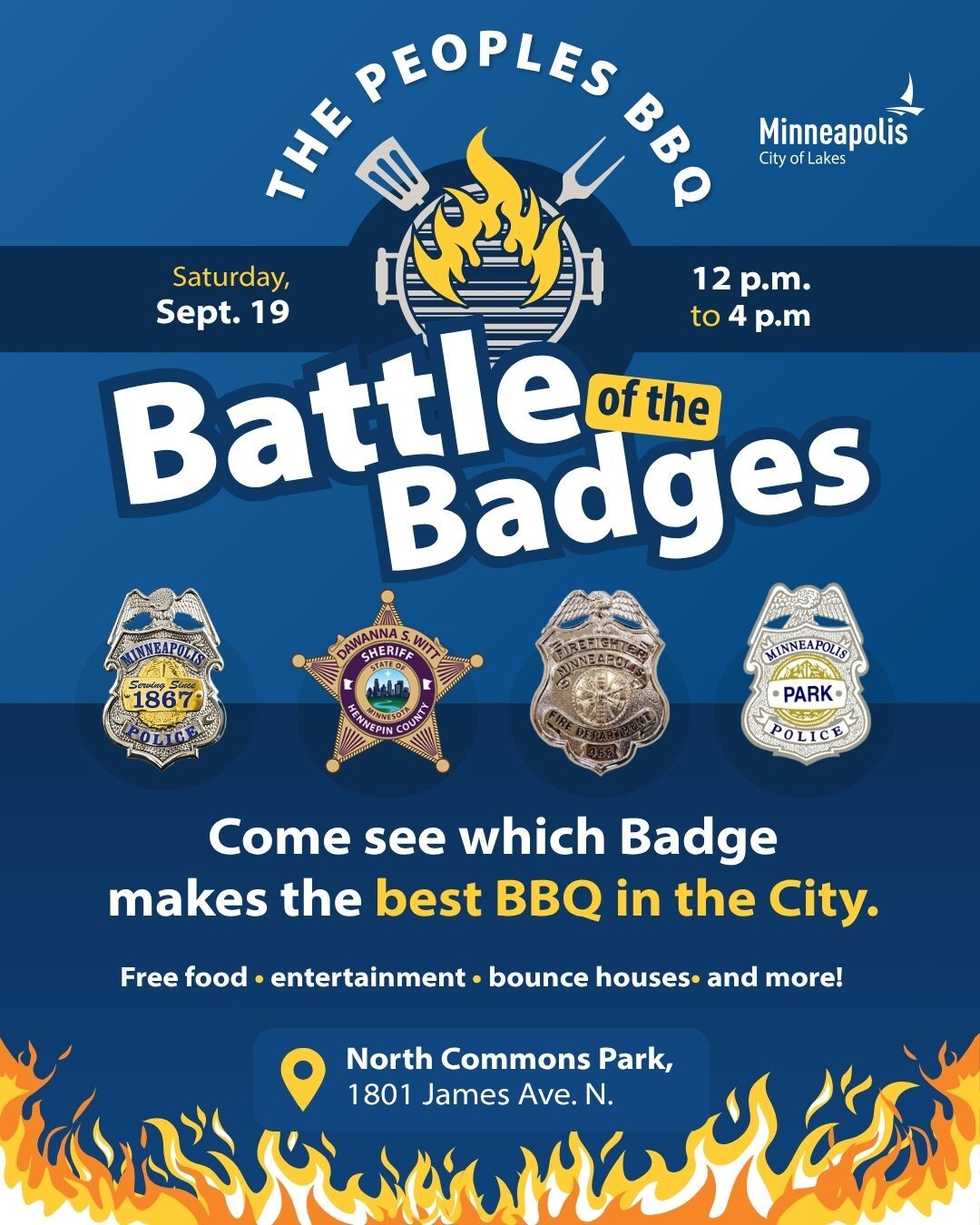 Graphic promoting the Battle of the Badges & the People’s BBQ from noon to 4 p.m. on Saturday, Sept. 19 at North Commons Park.