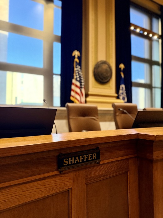 Councilmember Shaffer's seat at city council dais