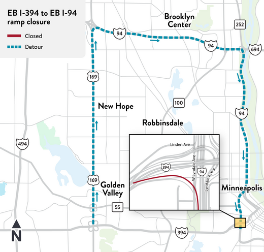 Map of MNDOT weekend 394 detour