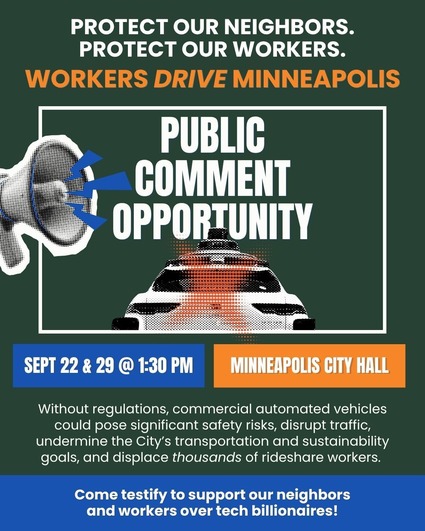 Public Hearing Graphic for Workers Drive Minneapolis, regulations on automated vehicles.