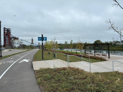View of Upper Harbor park, looking towards the river