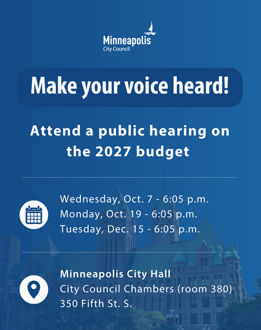 Flyer for Budget public hearings.