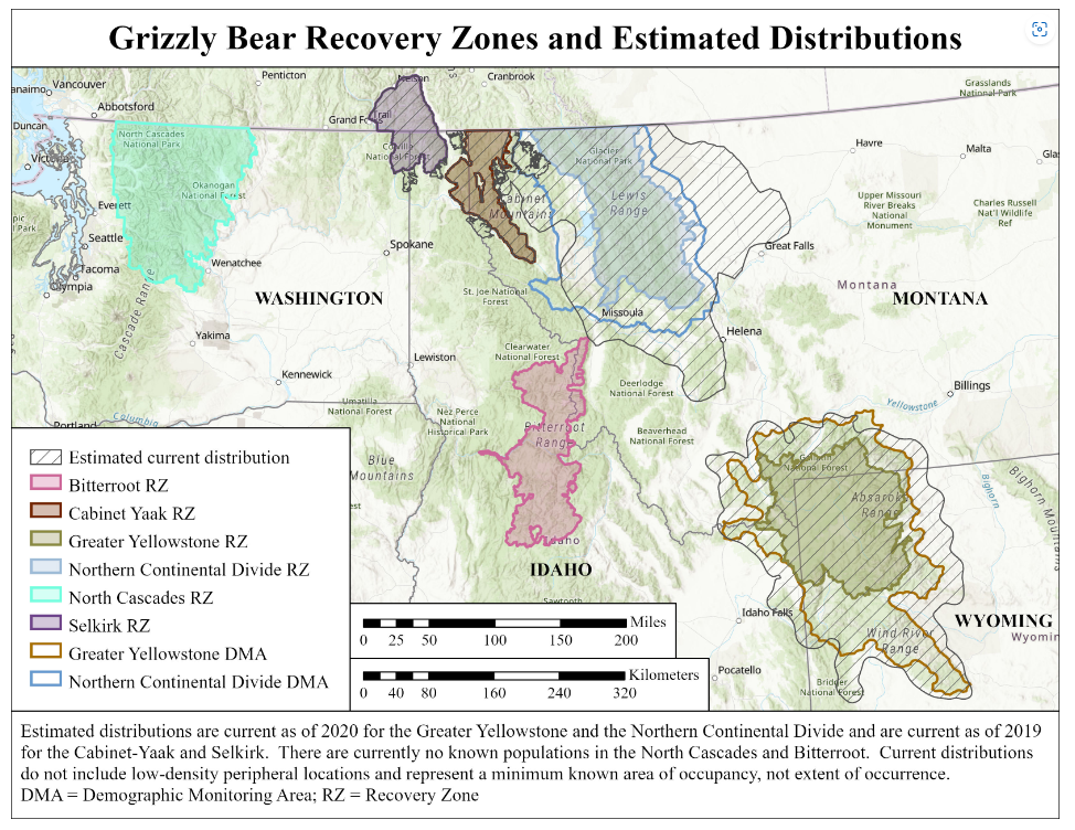 Grizzly bear distribution map.