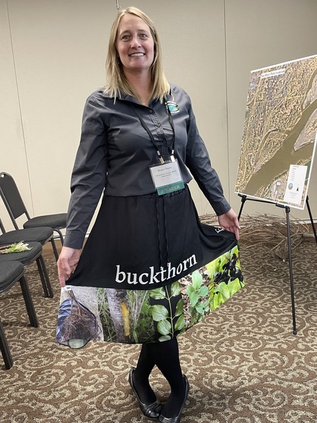 Megan Hoyer (Yellowstone County Weed District) models her custom-made buckthorn skirt. 