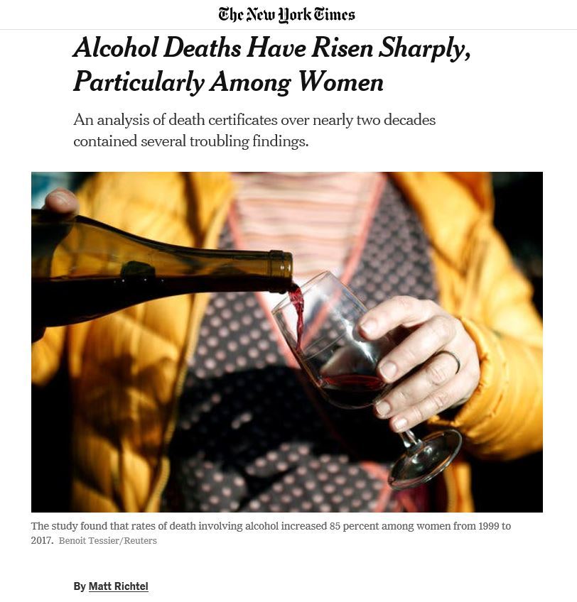 NY Times: Alcohol Deaths Have Risen Sharply, Particularly Among Women