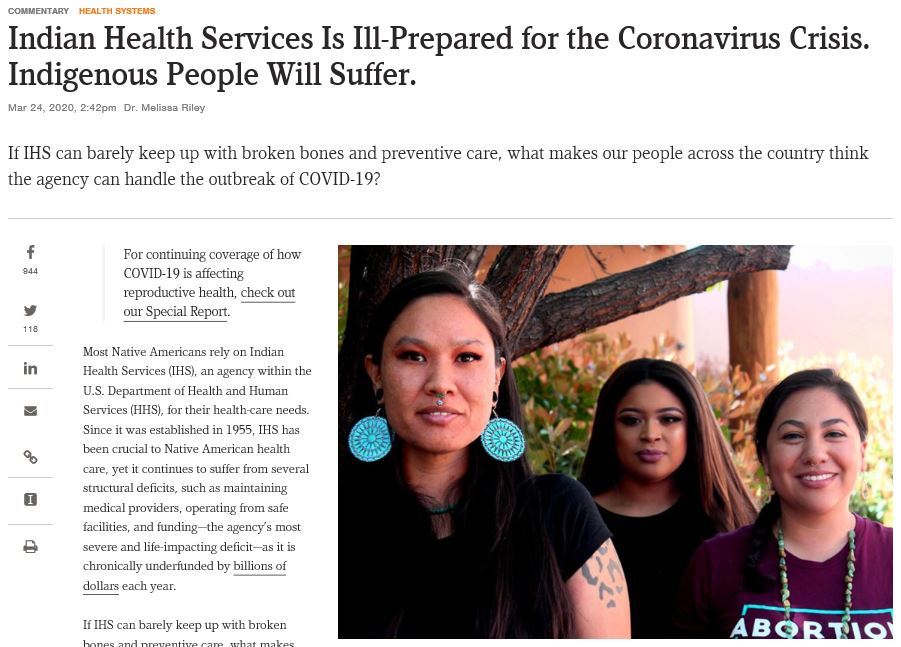 Article: Indian Health Services is ill-prepared for the coronavirus crisis. Indigenous people will suffer. 