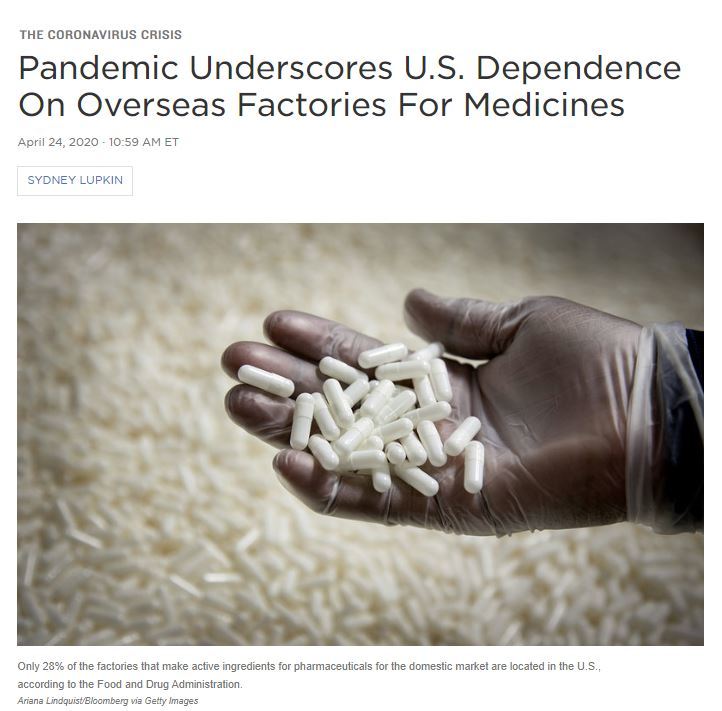 Article: Pandemic Underscores U.S. Dependence On Overseas Factories For Medicines
