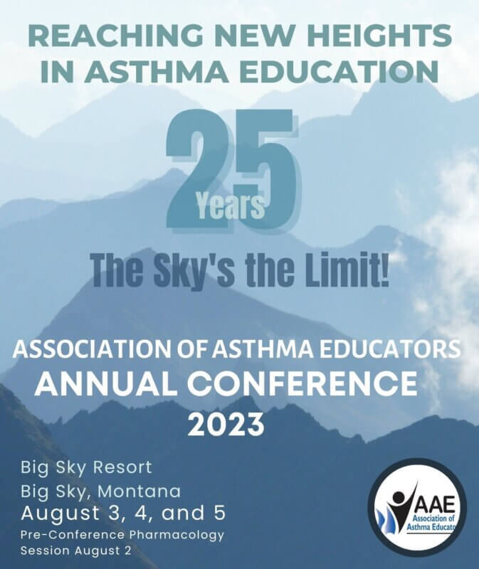 AAE logo over mountains with information