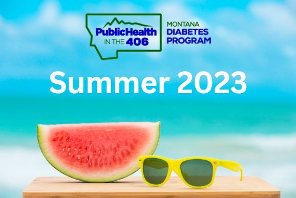 Slice of watermelon with sunglasses in the foreground blurry beach in the background