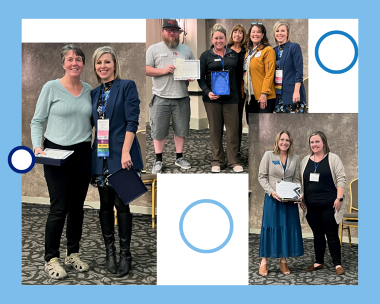 Photo collage of people standing and smiling for photos while receiving awards
