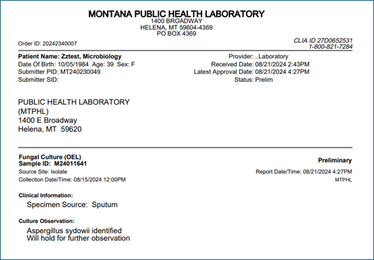 Prelim Fungal Culture Report
