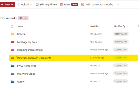 SharePoint folder for Statewide Outreach Documents