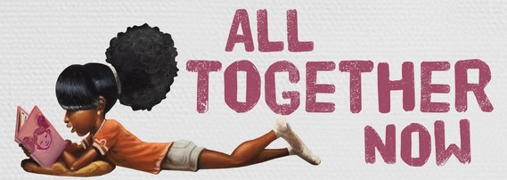 2023 CSLP Banner with image of a young black girl lying down on her stomach reading a book