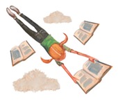 A young girl flying through the air reading a book