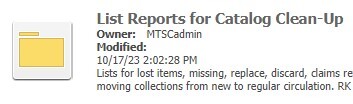 List Reports for Catalog Clean-Up