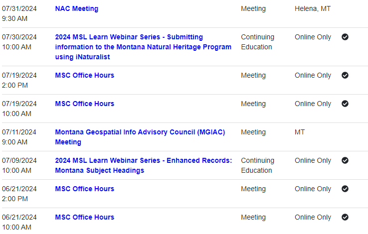 ASPeN Event Calendar through 7/31