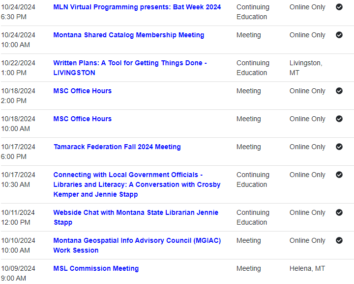 ASPeN Event Calendar through 10/29