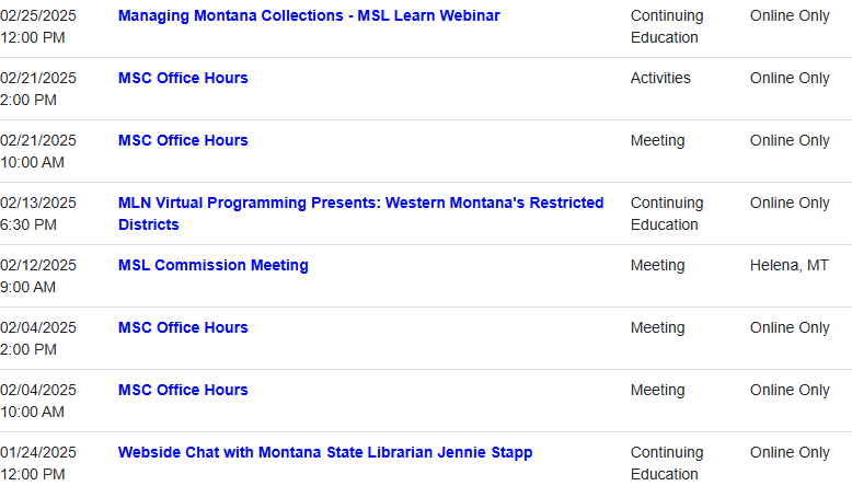ASPeN Events Calendar Through Feb 25, 2025
