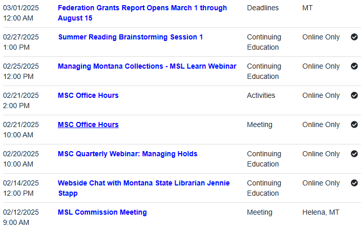 ASPeN Event Calendar through 3/1/2025