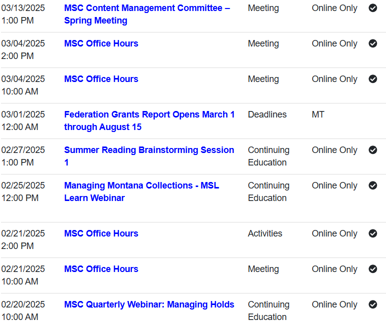 ASPeN Event Calendar through 3/13/2025