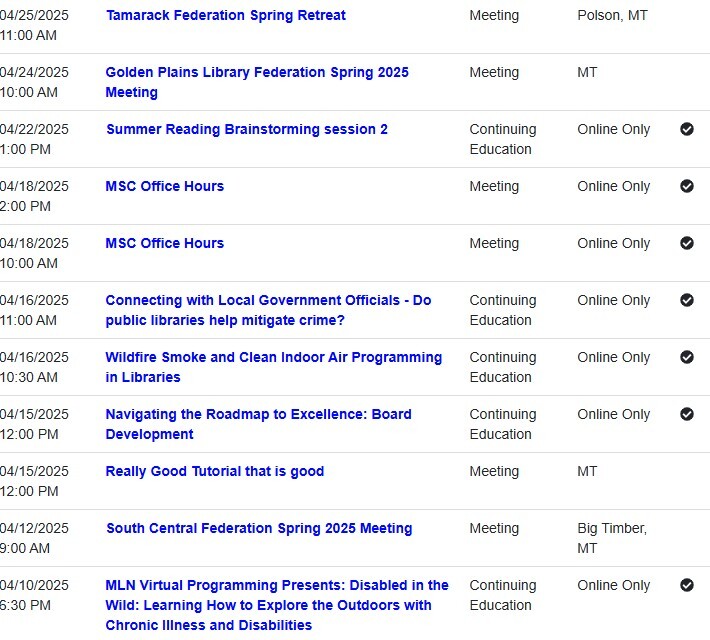 ASPeN Event Calendar through 4/25/2025