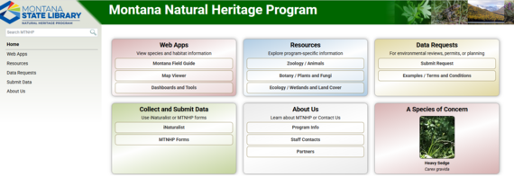 Image of Montana Natural Heritage Program's webpage