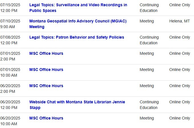 ASPeN Event Calendar through 7/15/2025