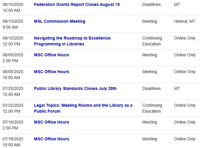 ASPeN Event Calendar through 8/15/2025